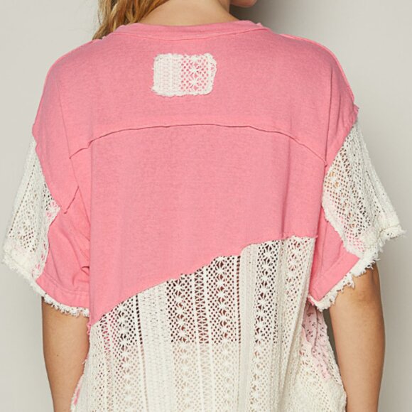 POL TOP PEACE PATCHWORK W/CROCHET CANDY PINK - Picture 4 of 10